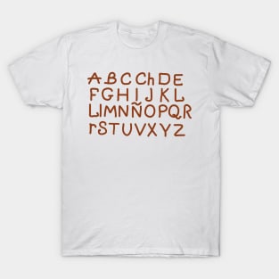 Spanish alphabet. Back to school soon. Letters for children. Study. T-Shirt